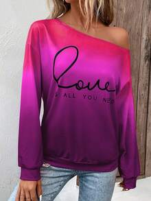 SHEIN LUNE 標語圖案漸層不對稱領落肩袖運動衫 - 彩色 - 查看 6