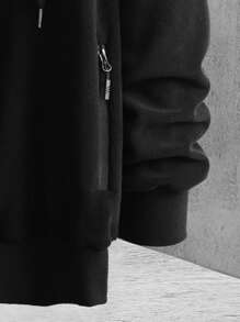 男款鬆身帶束帶拉鍊帽衫,不包含t恤 - 黑色 - 查看 4