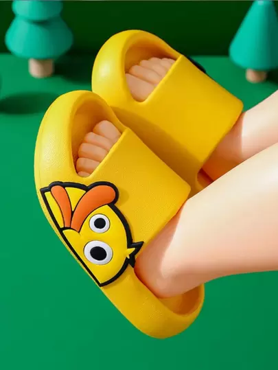 儿童时尚舒适室内鸭子卡通图案系带拖鞋