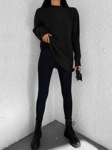 Cloudara Jersey de cuello alto de hombros caídos - Negro - Ver 5