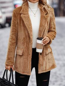 SHEIN Clasi Lapel Neck Flap Detail Flannel Coat - Brown - View 4