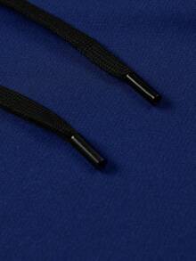 Manfinity Homme 男式太陽與行星印花下肩鬆身束口帽衫 - 藍色 - 查看 5