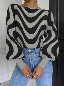 SHEIN Unity Sóng sọc Mẫu Tay áo lồng đèn Áo len - Nhiều màu - Xem 7