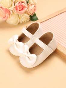 1 par de zapatos planos casuales de suela blanda con decoración de moño para niñas bebé
