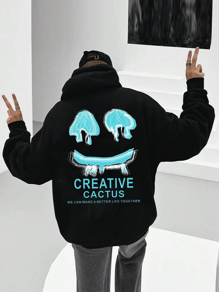 Loose Fit Men's Slogan Graphic Drop Shoulder Hoodie