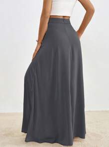 Firerie Solid High Waist Maxi Skirt - Grey - View 2