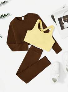SHEIN Tween Girl Solid Crop Sports Tee & Leggings - Multicolor - View 7