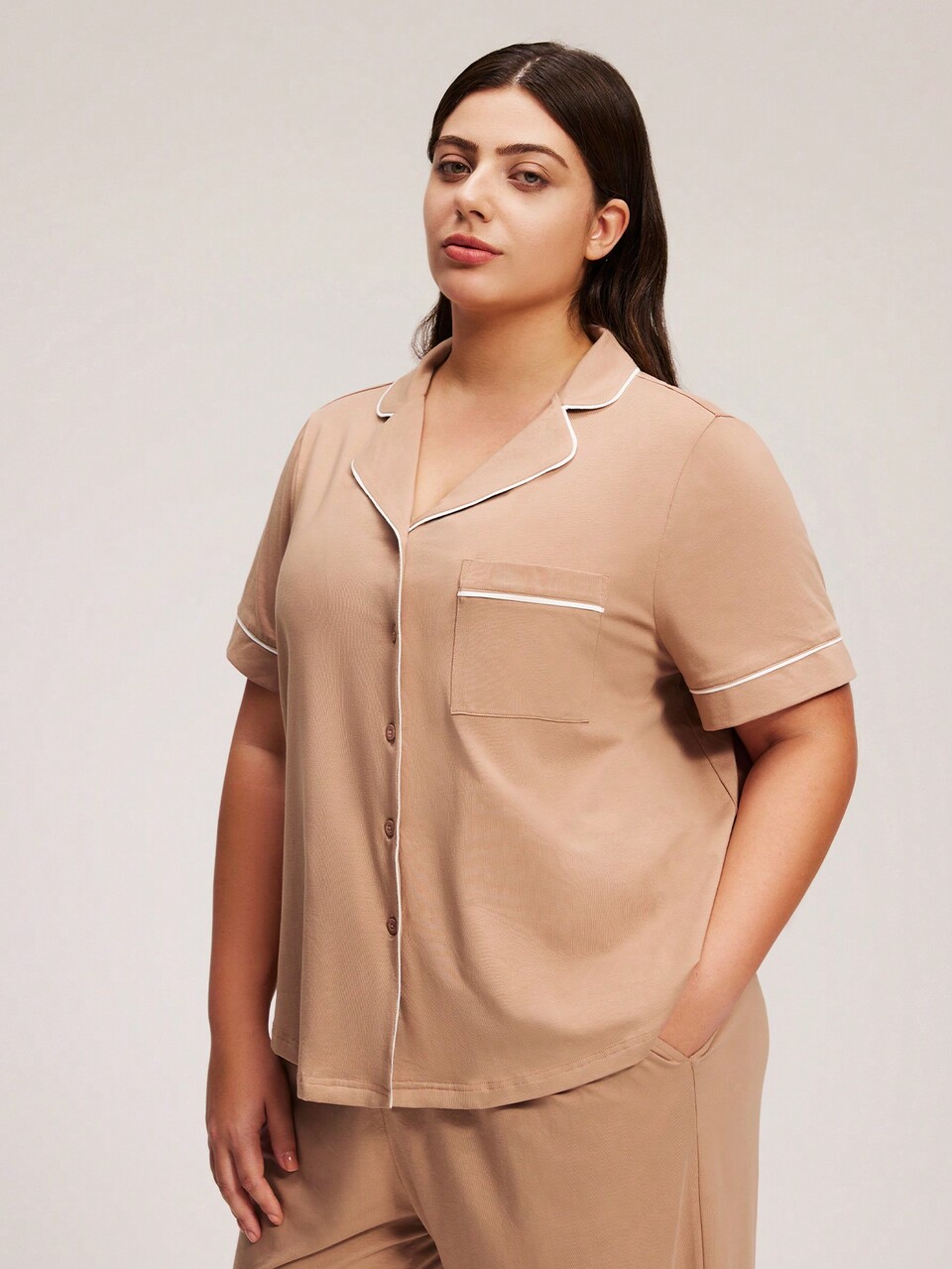 Plus Women Purple Soft Cotton Pajama Set Lapel Top And Pants Basic Long Women Pajama Set Lounge Set