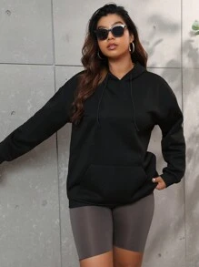 Calvaya 大码休闲标语印花抓绒卫衣，秋冬季 - 黑色 - 查看 3