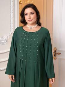 Al Najma Plus Pearls Beaded Sequin Detail Tunic Dress - Dark Green - View 6