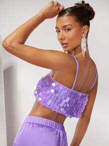 SHEIN BAE Christmas Sequin Crop Cami Top - Purple - View 2