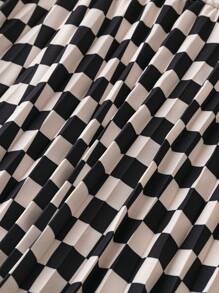 SHEIN LUNE Checkerboard Print Pleated Skirt - Multicolor - View 5