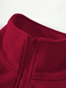 SHEIN EZwear Plus Heart & Letter Graphic Drawstring Hem Thermal Lined Sweatshirt - Burgundy - View 4