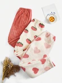 3 件套女士毛绒舒适睡衣套装，秋冬装