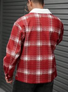 Manfinity Hypemode Loose Fit Men's Plaid Pattern Overcoat With Borg Collar And Flap Pockets - Red - View 2