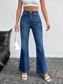 EURMUSE Flare Leg Jeans - Blue - View 1