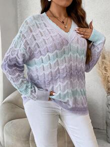 SHEIN Franclia Plus Ombre Drop Shoulder Pointelle Knit Sweater - Multicolor - View 6