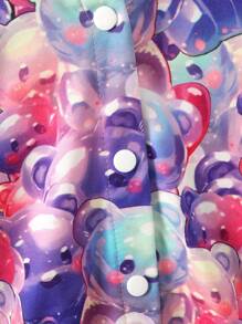 女嬰1入組小熊印花拉鏈開襟連帽夾克 - 紫色 - 查看 7