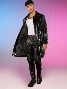 FeverCity Nam Chất rắn Nút phía trước áo - màu đen - Xem 3