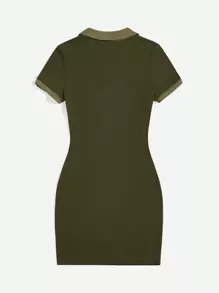 SHEIN EZwear Contrast Trim Polo Neck Bodycon Dress