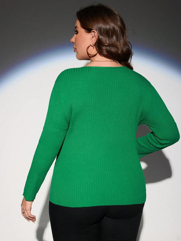 Plus Wrap Buckle Detail Ribbed Knit Sweater Knit Pullover Fall Winter Sweater