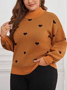 SHEIN LUNE Hơn Hình trái tim Cổ giả Áo len - trái cam - Xem 4