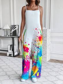 SHEIN LUNE Bộ áo liền quần Cami in mực - Nhiều màu - Xem 1