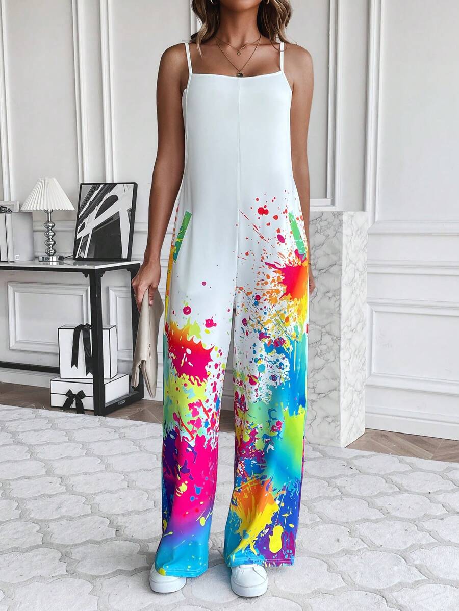 SHEIN LUNE Bộ áo liền quần Cami in mực - Nhiều màu - Xem 1