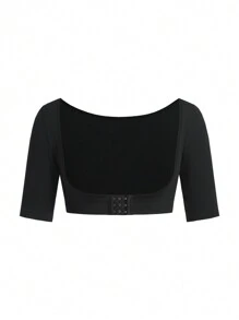 SHAPORA لباس علوي ضيق موحدة اللون - الأسود - مشاهدة 1