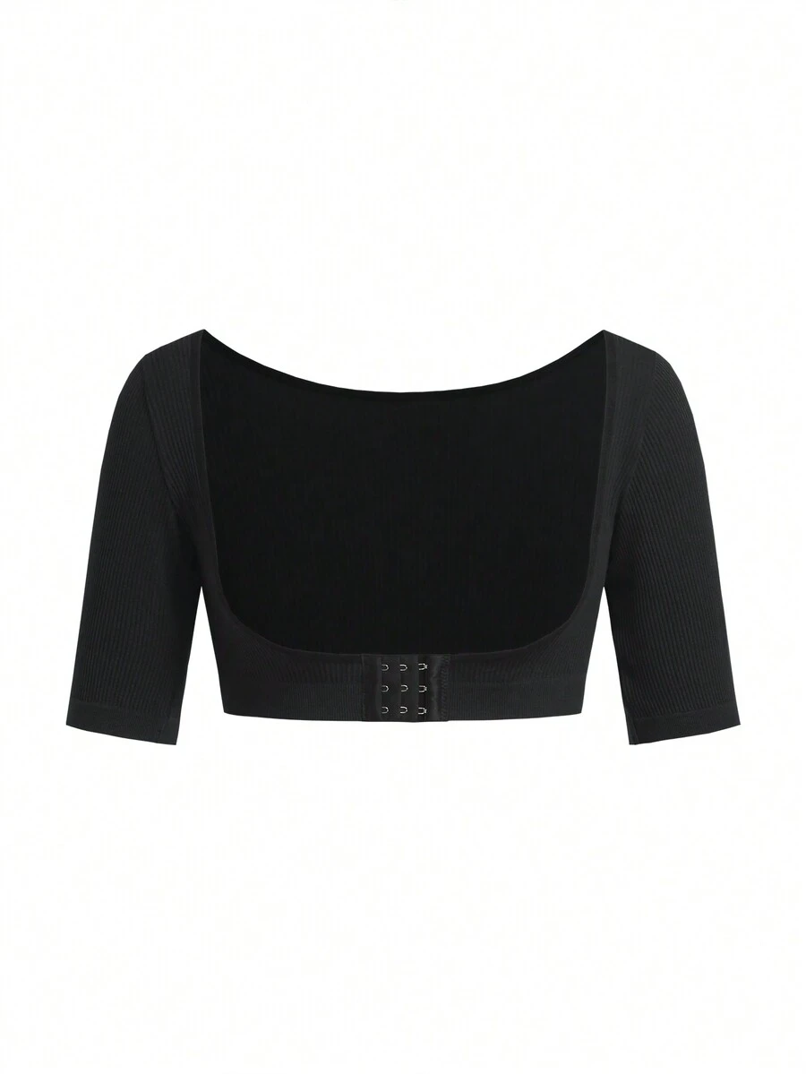 SHAPORA لباس علوي ضيق موحدة اللون - الأسود - مشاهدة 1