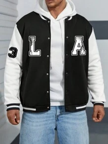 Aesthetic Post 男士加字母圖案兩色校隊夾克（不帶連帽衫） - 彩色 - 查看 1