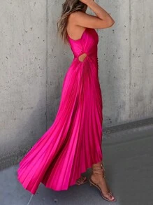 Asymmetrical Neck Asymmetrical Hem Satin Cocktail Dress Elegant Prom Semi Formal Wedding Guest Dress, For Birthday, Graduation, Dinner, Homecoming Party Dress