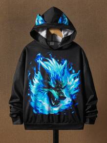 SHEIN 青少年男孩反光3D耳朵设计卫衣 - 彩色 - 查看 3