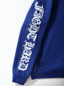 Teen Girl Letter Graphic Zip Up Thermal Lined Sweatshirt - Blue - View 3