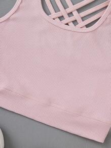 SHEIN Áo ngực thể thao Tween Girl Criss Cross Back - Hồng - Xem 4