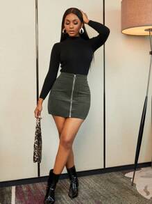 SHEIN Clasi Zip Up Corduroy Bodycon Skirt