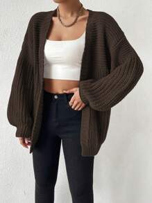 EMERY ROSE Open Front Drop Shoulder Cardigan,Long Sleeve Tops Fall Winter Cloth For Women - Coffee Brown - View 5