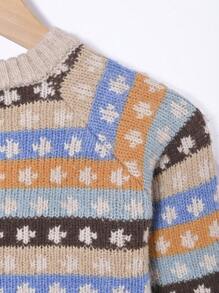 Tween Boy 1pc Allover Pattern Raglan Sleeve Sweater - Khaki - View 3