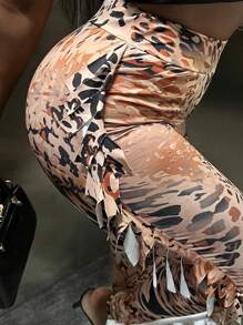 Slaydiva Pantalones ajustados con estampado ribete con fruncido - Multicolor - Ver 6