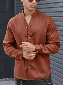 Manfinity Homme Men Solid Button Up Shirt - Rust Brown - View 3