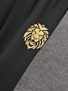 Young Boy Lion Print Sweatshirt & Sweatpants - Black - View 4