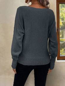 SHEIN Essnce Solid Batwing Sleeve Sweater - Dark Grey - View 2