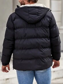 Manfinity Homme Loose-Fit Men's Hooded Padded Coat With Flap Pockets And Drawstring Hem - Black - View 2