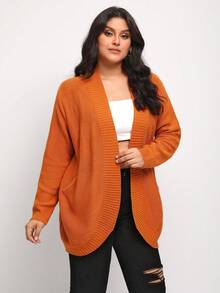 Mindsi Plus Size Solid Casual Design Cardigan - Orange - View 6