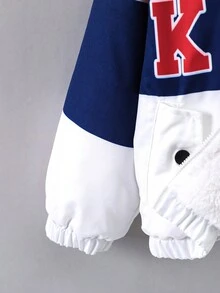 男小童1入組字母圖案撞色加絨內裏連帽夾克 - 彩色 - 查看 7