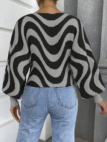 SHEIN Unity Sóng sọc Mẫu Tay áo lồng đèn Áo len - Nhiều màu - Xem 2