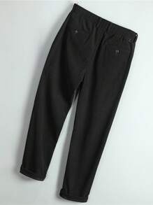 Men Drawstring Waist Straight Leg Pants - Black - View 2