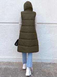 EURMUSE Zip Up Hooded Puffer Vest Coat - Army Green - View 2
