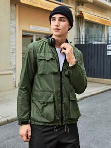 In My Nature Nam Túi có nắp Viền kéo ra áo có mũ Vỏ mềm Áo khoác - xanh quân đội - Xem 6