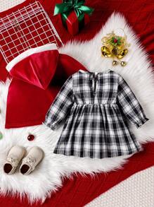Baby Girl Plaid Print Dress & Cape Coat - Red - View 2